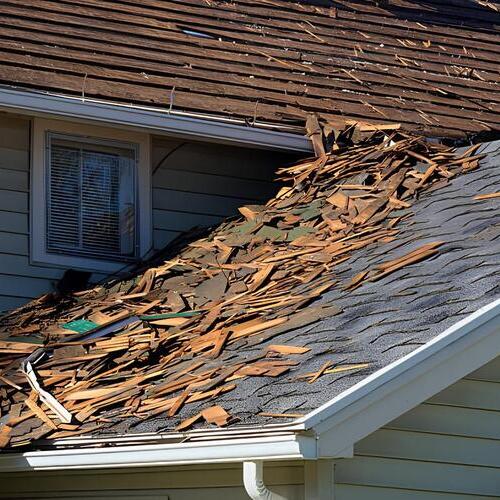 a large amount of wind damage to a roof